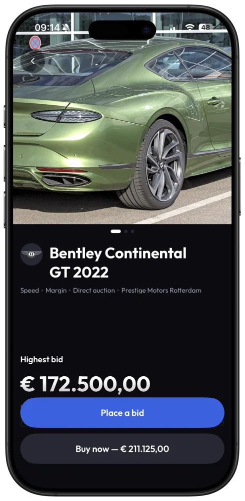 Car Network Europe-app: bieden, portfolio en kopen